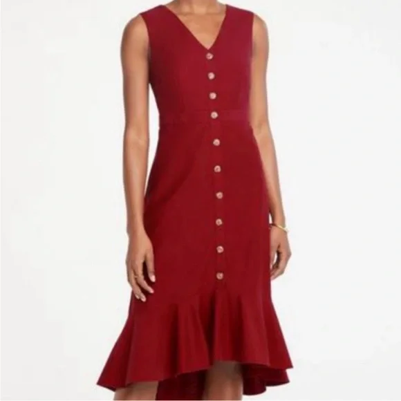 ann taylor factory red dress Ann Taylor Factory Red Floral Midi Dress Sz 14